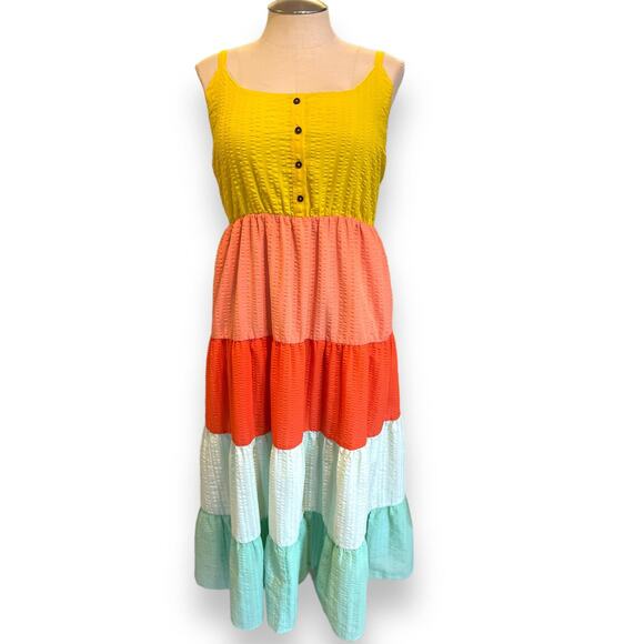 New Torrid 3 (3x 22/24) Colorful Tiered Maxi Tiered Sun Cruise Beach Tank Dress - Picture 1 of 3
